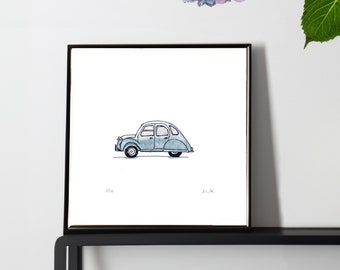 Vintage Citroen 2 CV Art Print - Perfect Gift for Car Enthusiasts - Unique French Car Decor