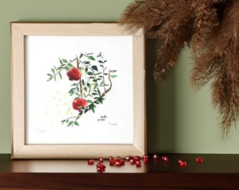 Pomegranate Plant - small botanical art print - Plant decor gift