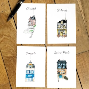 Lote de 4 postales de Bretaña: Dinard, Saint-Malo, Bécherel, Cancale - Recuerdo de vacaciones en Bretaña