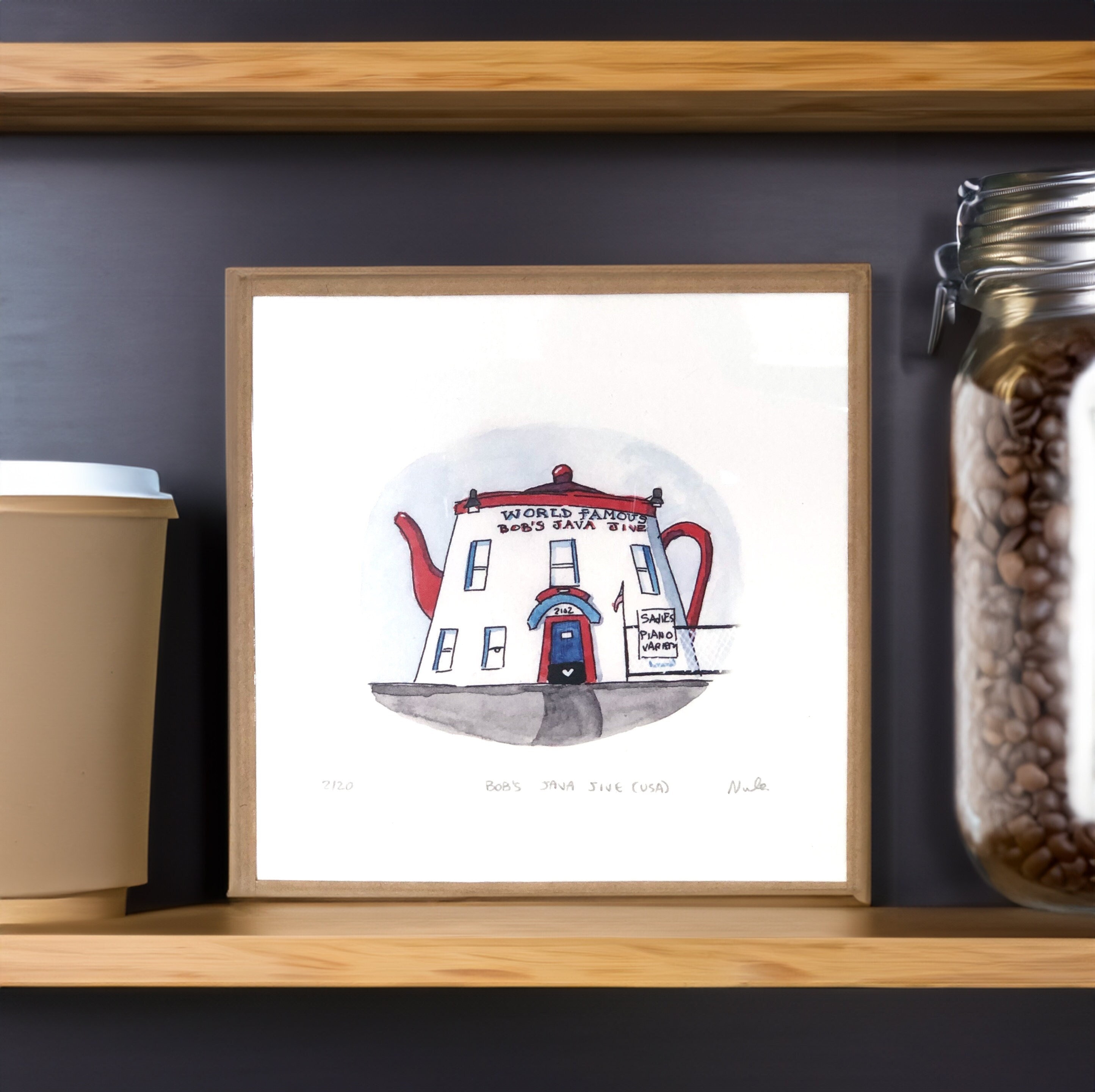 Tacoma's Iconic Coffee Pot Art - Quirky Bob's Java Jive Print for Home Decor