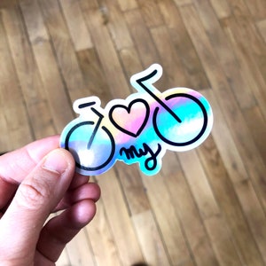Autocollant holographique vélo "love my bike" - cadeau cycliste - accessoire vélo bicyclette customisation