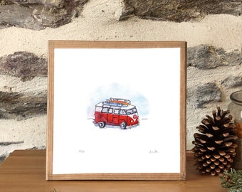 Vintage Volkswagen Surfer Art Print - Perfect Gift for Boyfriend - Beach Lover Wall Decor