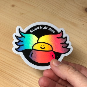 Autocollant holographique "good hair day" - Cadeau pour meilleure amie - sticker gourde, ordi portable