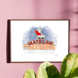Skate land, Memphis, Estados Unidos, impresión de arte - regalo para amantes del patinaje sobre ruedas - accesorio de patinaje sobre ruedas - decoración retro de los años 80
