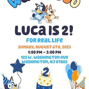 Wackadoo someone is turning 2! Bluey Invitation, physical invitation, Boy or girl, Bluey birthday party, Bluey and Bingo