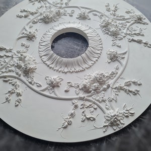 26" Modern Plaster Ceiling Medallion With Lifelike Roses and Leaves ...
