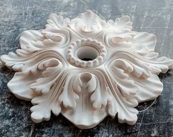 17&quot; Vintage ceiling medallion with leaves and beads, for chandelier, wall flowers large, modern plaster ceiling rosette, 3d wall art