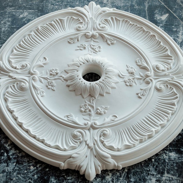 30" Vintage Plaster Ceiling Medallion-Rosette: Ideal for Light Fixtures, Chandeliers, Fans, and 3D Wall Art Installation in Home Decor