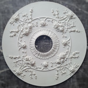 26" Modern Plaster Ceiling Medallion with Lifelike Roses and Leaves, Contemporary Ceiling Decor for Light Fixtures & Chandeliers, Home Decor