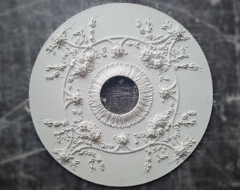 26" Modern Plaster Ceiling Medallion with Lifelike Roses and Leaves, Contemporary Ceiling Decor for Light Fixtures & Chandeliers, Home Decor