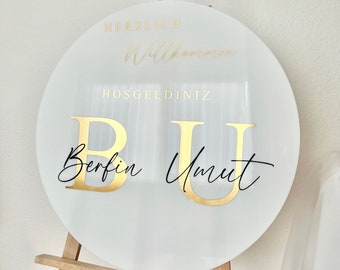 Round reception board welcome sign acrylic sign wedding söz nisan