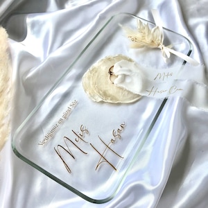 Engagement tray in glass with a shell | Personalized ring tray | Nişan & Söz gift nisan tepsi