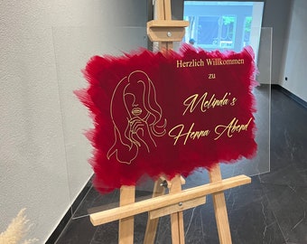 Empfangstafel mit Motiv Willkommensschild Acrylschild Hennaabend kina henna söz nisan