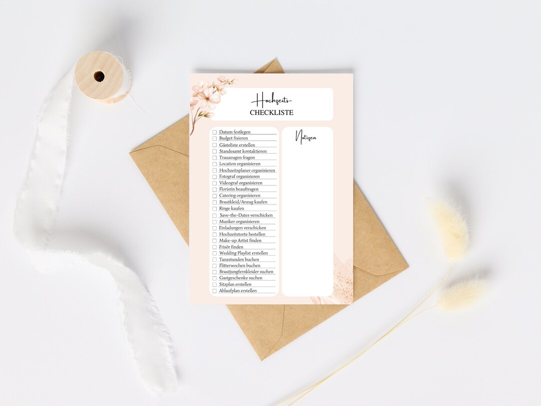 Hochzeitscheckliste to do zum Ausdrucken Etsy.de