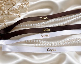 Anello personalizzato in raso con perle e chiusura in velcro | Wedding Engagement Söz Nisan Kız İsteme