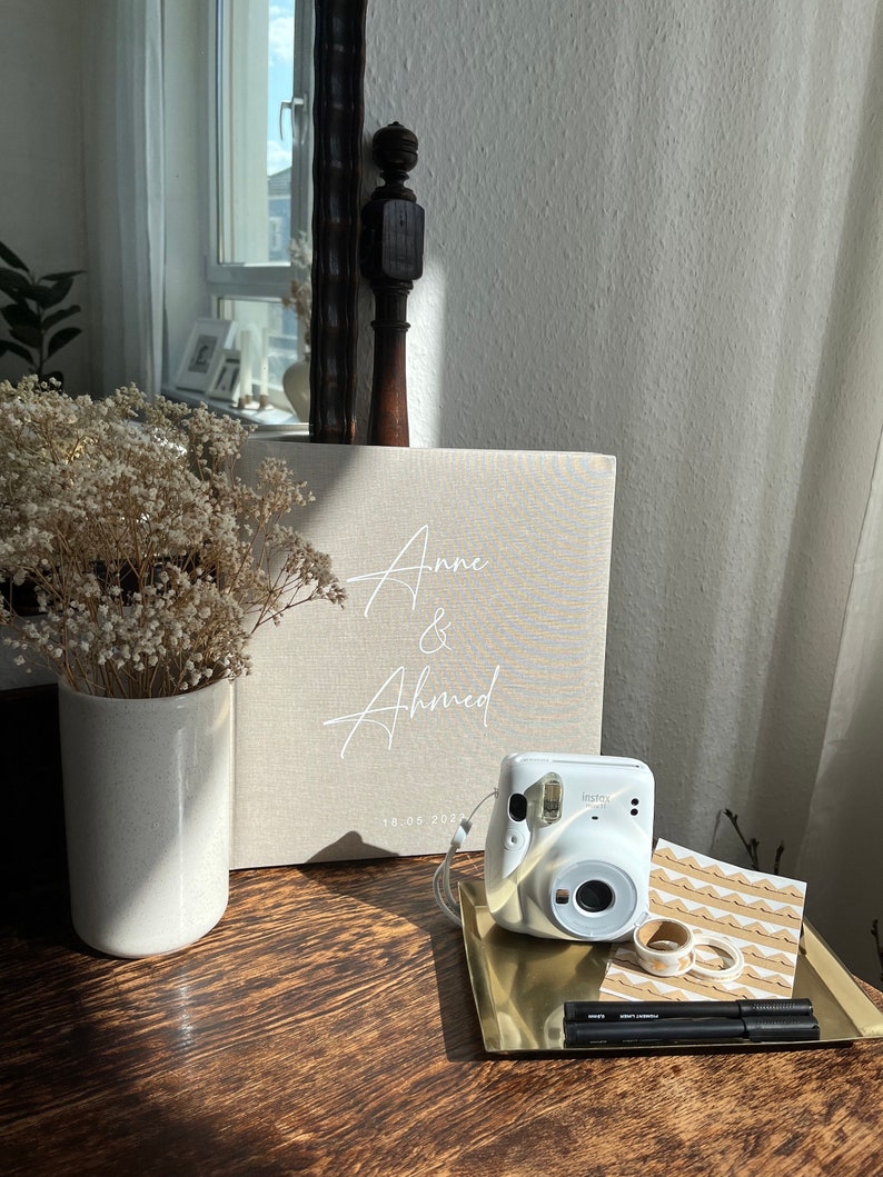 Linen guest book wedding beige photo album image 3