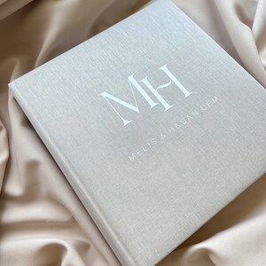 Guest book made of linen wedding beige photo album initials image 5
