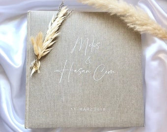 Libro degli ospiti in lino per matrimonio, album fotografico beige