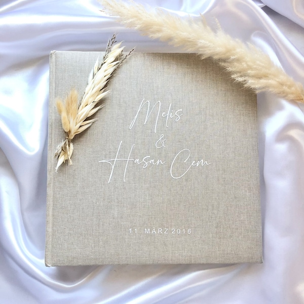 Livre d'or en lin album photo mariage beige