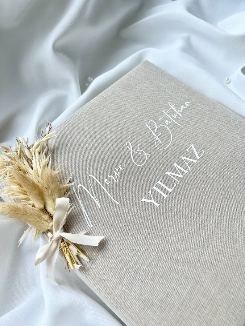 Linen guest book wedding beige photo album image 8