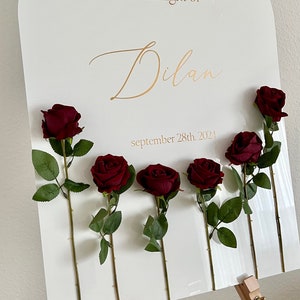 Welcome sign for henna night wedding, acrylic | Personalized reception sign with artificial roses | Henna night wedding decoration image 6