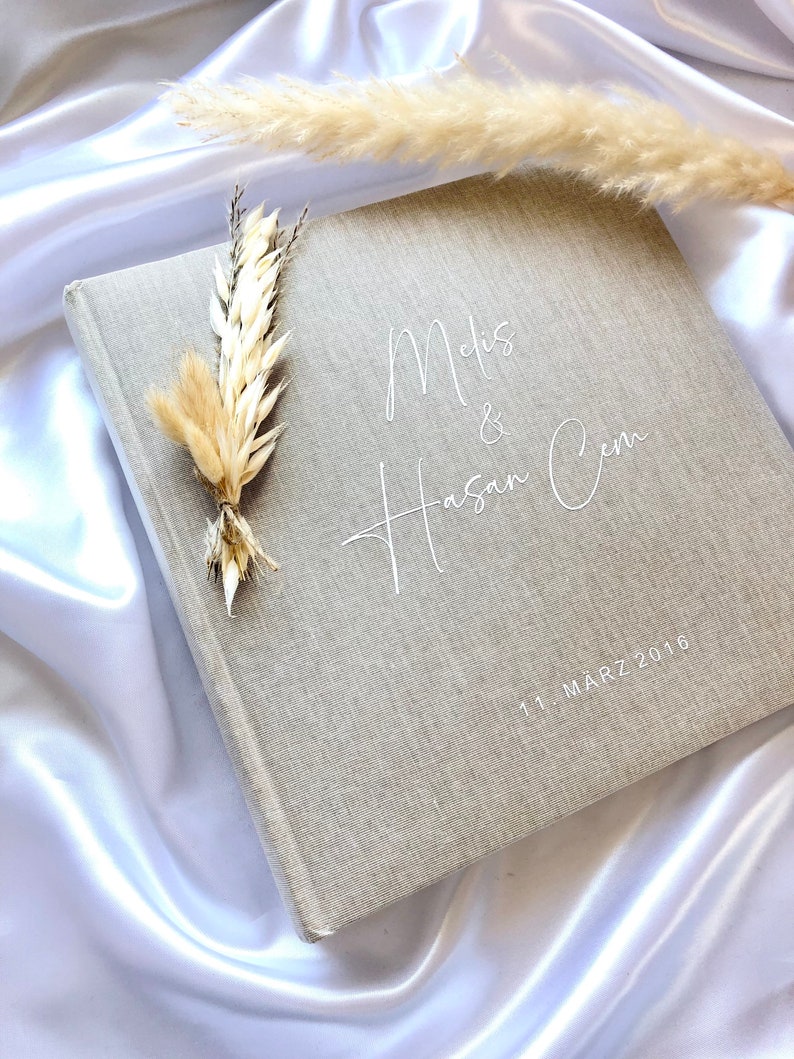 Linen guest book wedding beige photo album image 2