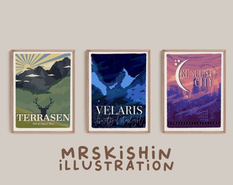 Sarah J Maas Set of 3 Instant Digital Download Watercolor Art Prints, ACOTAR, Crescent City ...