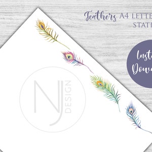 Piume Lettera A4 Pavone Arcobaleno Lettera Cancelleria Piuma Carta intestata stampabile Cancelleria stampabile Set da scrittura lettera JW Ministero JW
