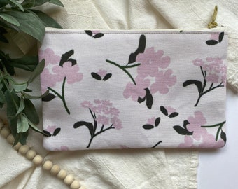 Pink Floral Print Canvas Accessory Pouch