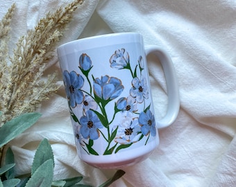 Blue and White Floral 15 oz Ceramic Mug