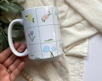 Spring Floral Grid Pattern 15 oz Ceramic Mug