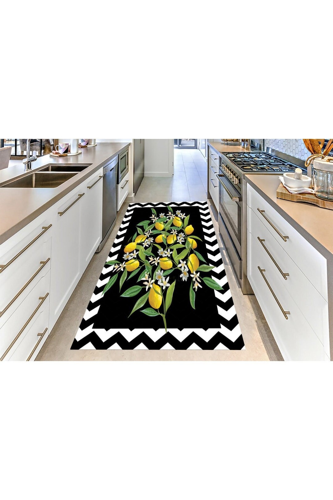Digitally Printed Lemon Rug Washable Kitchen Rug Non Slip Etsy