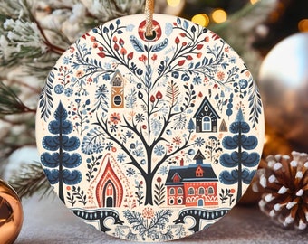 Folk Art Christmas Tree Ornament, Hygge Scandinavian Deer Decor