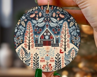 Folk Art Christmas Ornament, Hygge Scandinavian Deer Decor