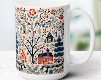 Nordic Folk Art Mug Swedish Gift Hygge Gift Scandinavian Christmas Mug Folk Art Deer Nordic Folk Art Mug Norwegian Folk Art Hygge Christmas