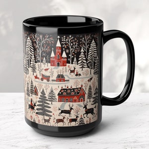 Nordic Folk Art Christmas Mug: Hygge Scandinavian Deer Design