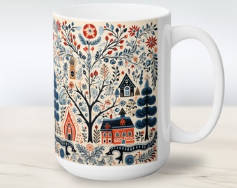 Nordic Folk Art Mug Swedish Gift Hygge Gift Scandinavian Christmas Mug Folk Art Deer Nordic Folk Art Mug Norwegian Folk Art Hygge Christmas