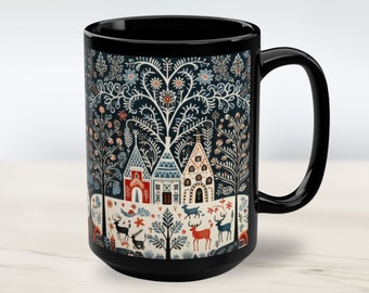 Hygge Christmas Nordic Folk Art Norwegian Christmas Swedish Gift Nordic Coffee Mug Deer Folk Art Couples Camping Mugs Swedish Coffee Cup