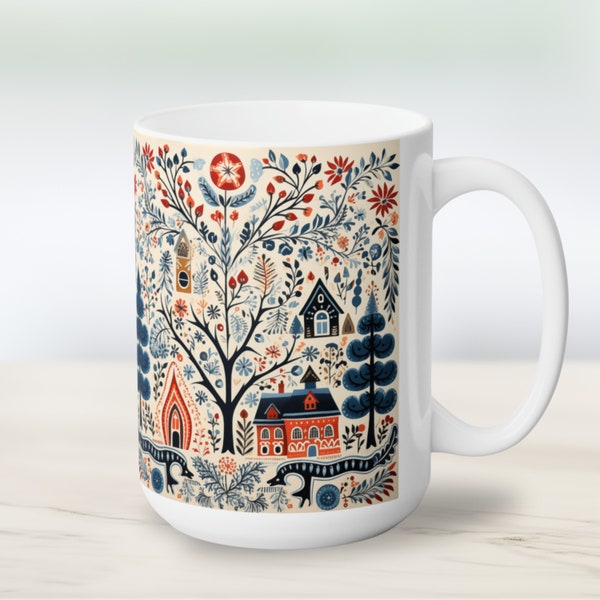 Nordic Folk Art Mug Swedish Gift Hygge Gift Scandinavian Christmas Mug Folk Art Deer Nordic Folk Art Mug Norwegian Folk Art Hygge Christmas