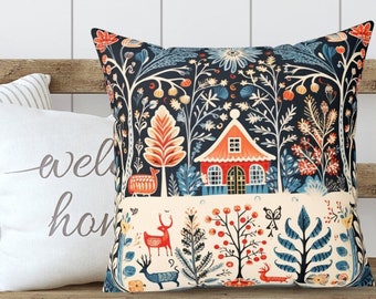 Scandinavian Christmas Home Decor Folk Art Pillow