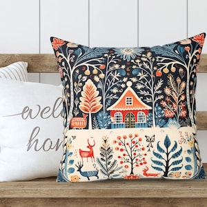 Scandinavian Christmas Home Decor Folk Art Pillow