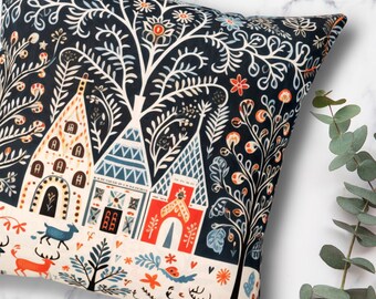 Scandinavian Christmas Home Decor Folk Art Pillow