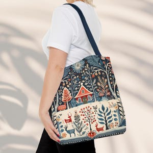 Skandinavische Tragetasche Volkskunst, Nordische Reisetasche für Mutter, Volkskunst Urlaub Einkaufstasche, Totebag für Mutter