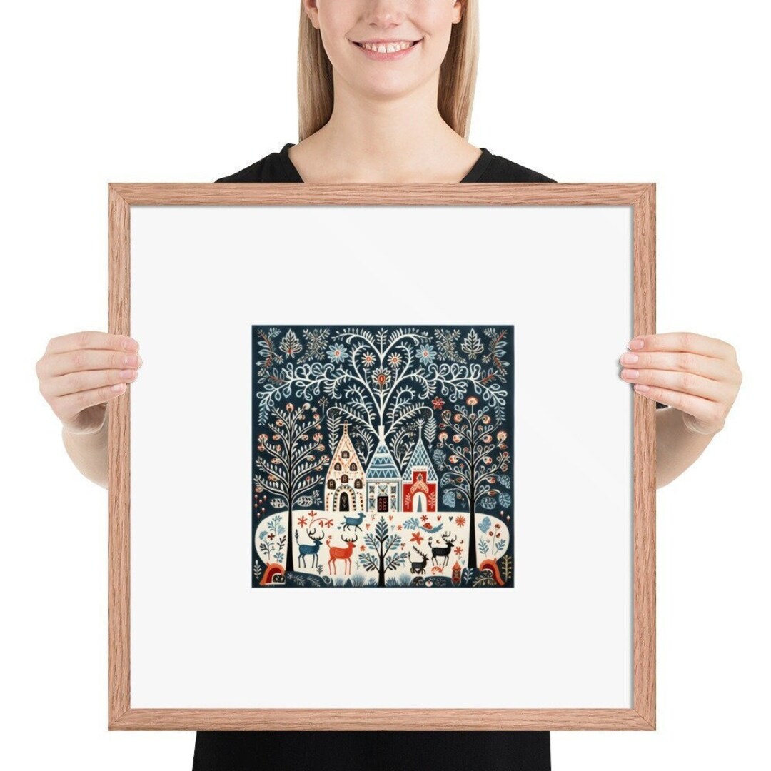 Scandinavian Folk Art Framed Folk Art Deer Print Gift - Etsy