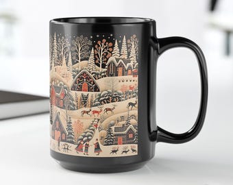 Scandinavian Christmas Mug: Nordic Folk Art Deer Hygge Gift