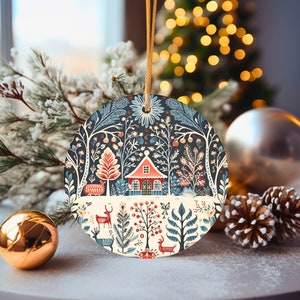 Decorazione per albero di Natale di arte popolare invernale Hygge Natale Arte popolare scandinava Cervo Ornamento svedese Ornamento nordico Albero di Natale popolare