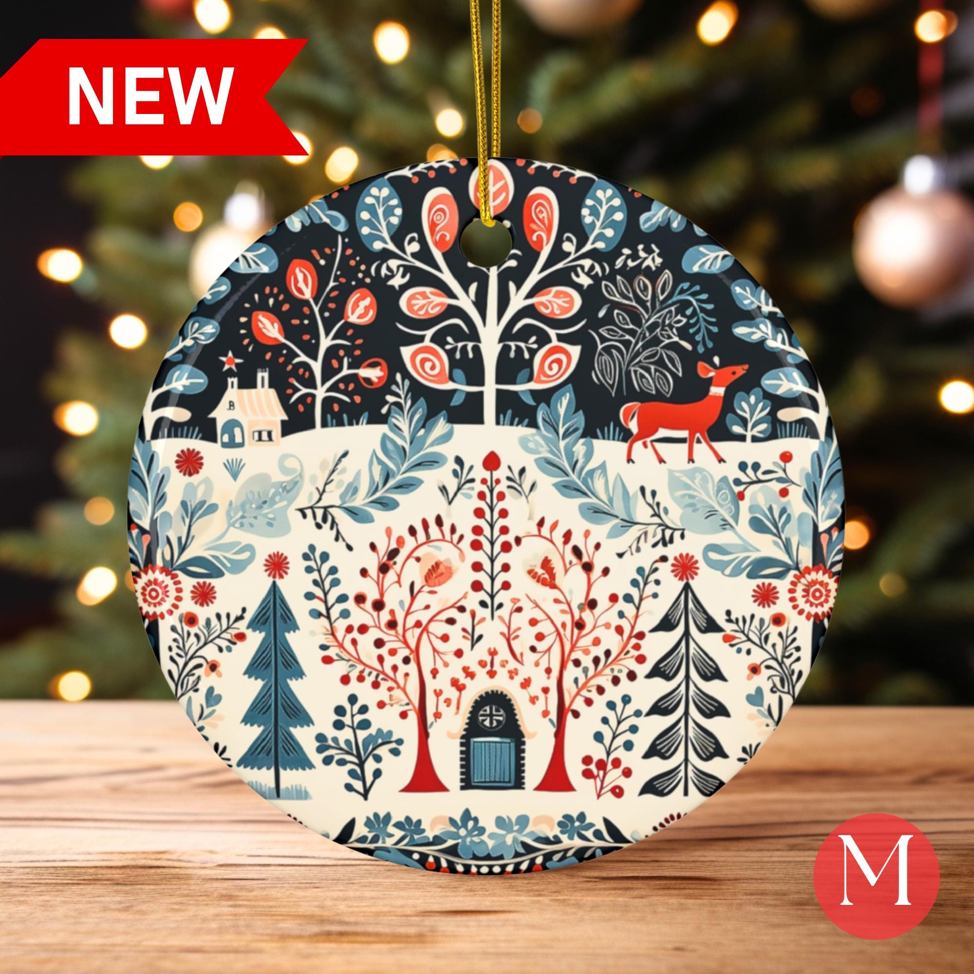 Scandinavian Christmas Ornaments Folk Art Deer, Hygge Decor Swedish ...