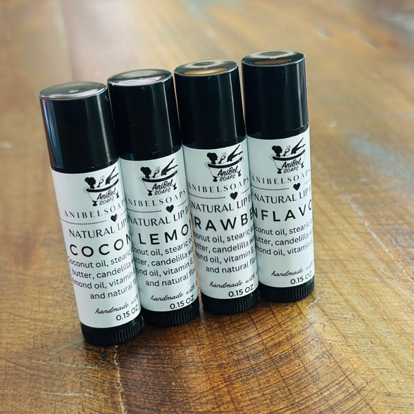 Lip Balm Natural Handmade  | Lip Butter | Plant Based Vegan Ingredients | Soothing and Hydrating | Coconut, Lemon, Strawberry, & Unflavored
