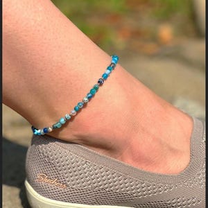 Nalani | Blue Striped Agate Imperial Jasper Anklet – 14k Gold Filled & Stainless Steel – Adjustable Beaded Anklet Handmade Summer Jewelry
