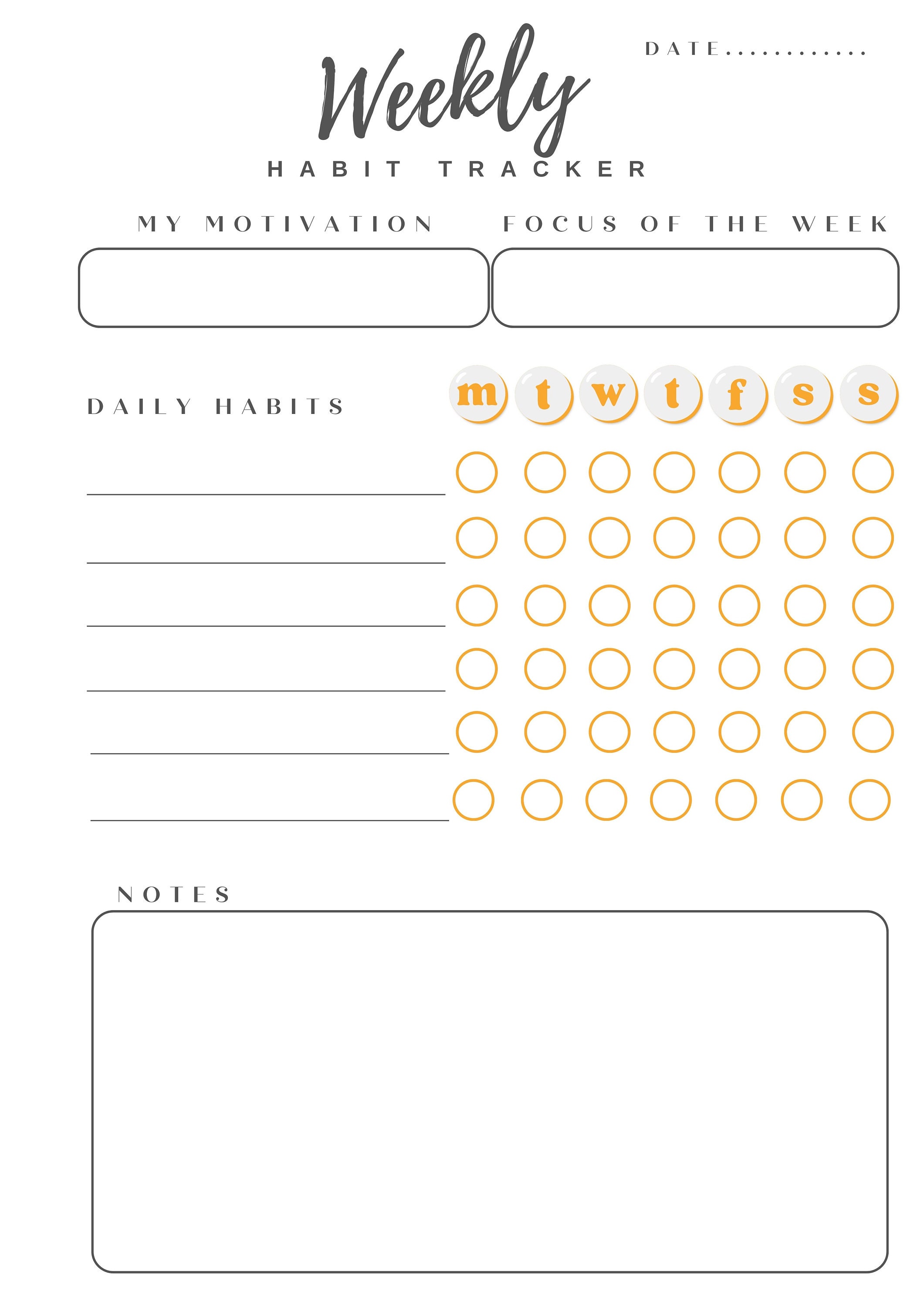 Week Tracker Pdf Weekly Habit Tracker Printable, Digital Download Template, Organiser ...